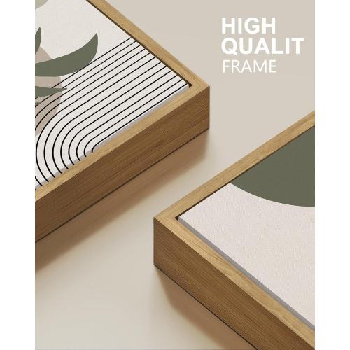 Drsoum 11x14in Boho Wall Art Green Sage Decor Framed Wood Modern Bohemian Abstract Geometry Canvas Prints Ready to Hang