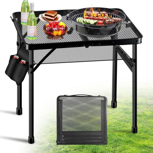 Upgraded Folding Grill Table - Metal Portable Camping Table, 2 Height Adjustable Max 22, Lightweight Foldable for Outside BBQ 24x15.8
