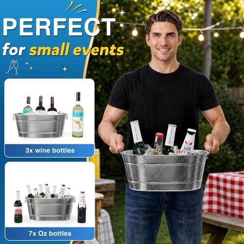 2 Pack Small Galvanized Tub with Handles - Beverage Tub, 3 Gallon Ice Bucket for Small Parties, Metal Drink Buckets for Parties for Champagne Cocktails Wine Cooling for Mimosa Bar Supplies