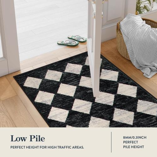 Lahome Moroccan Trellis Area Rug - 5x7 Black Washable Large Rugs for Bedroom Living Room Mat, Checkered Soft Non Slip Stain Resistance Indoor Accent Carpet for Dining Room Coffee Table