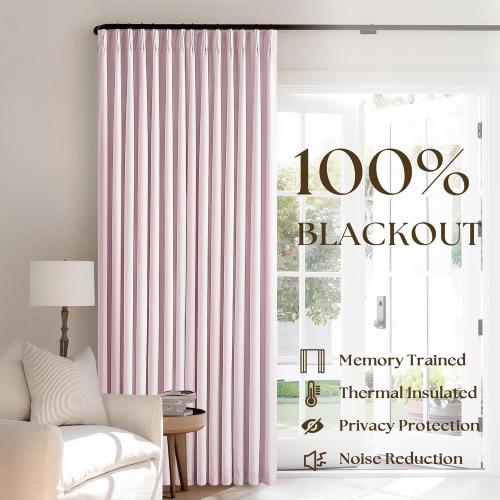 Pleated Pink Blackout Curtains 108 Inches Long for Girls Bedroom Living Room Thermal Insulated Pinch Pleat Room Darkening Light Blocking Linen 108 Inch Curtains Drape Window Panels Baby Pink Blush