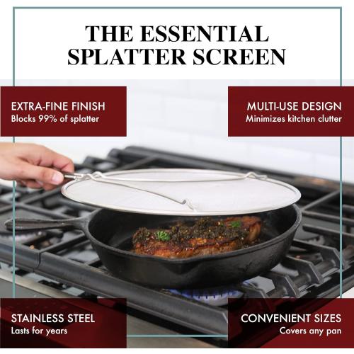 BergKoch Splatter Screen for Frying Pan - 15 Inch Stainless Steel Grease Splatter Guard - Cover Oil Splash when Sizzling Bacon, Cooking Fried Chicken or Popcorn