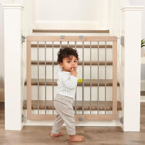 Regalo Safety 23.5-42 Heritage & Home Wooden Baby Gate for Stairs & Doorways, Walk Through Stair Gate with Door for Babies, Toddlers, & Pets, American Designed and Owned