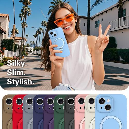 IYH for iPhone 15 Case, Magnetic Stand, Liquid Silicone(Light Blue) | [16FT Drop Protection] [Invisible Magnetic Stand] [MagSafe Compatible] [Liquid Silicone] [Slim Profile]