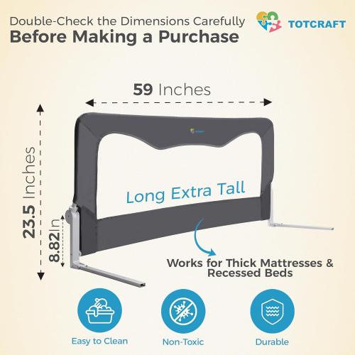TotCraft Bed Safety Rails for Toddlers - Bed Rail Guard for Queen, King, Full Szie, Twin Mattress Bed (Grey, 59Wx23.5H Inch (Long Extra Tall))