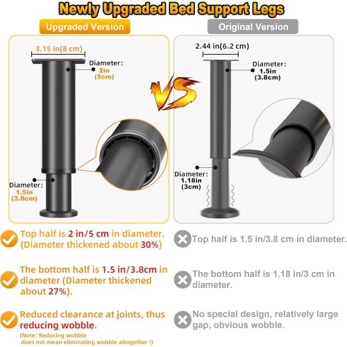 4 Pcs Adjustable Bed Support Legs for Bed Frame/Bed Center Slat, Metal Adjustable Furniture Legs 7.08-13 inch for Bed/Sofa/Cabinet/Couch/Dresser/Table, Thickened Heavy Bed Replacement Legs