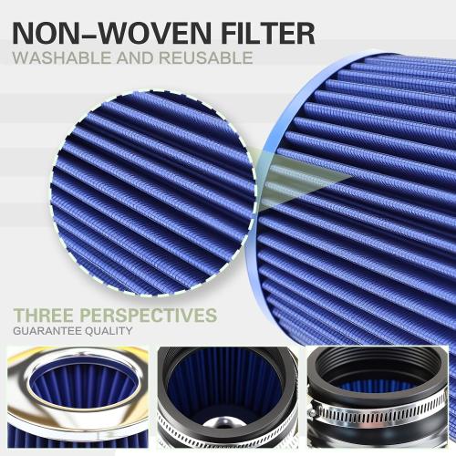 Cold Air Intake Pipe, 76mm 3 Inch Universal Performance Car Cold Air Intake Turbo Filter Aluminum Automotive Air Filter Induction Flow Hose Pipe Kit (BLUE)