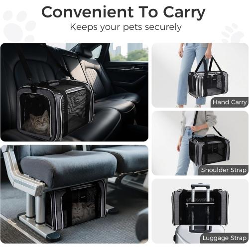 Grey 17x11x12 BAGLHER Pet Travel Carrier, Cat Carriers Dog Carrier for Small Medium Cats Dogs Puppies, Airline Approved Small Dog Carrier Soft Sided, Collapsible Puppy Carrier. Grey