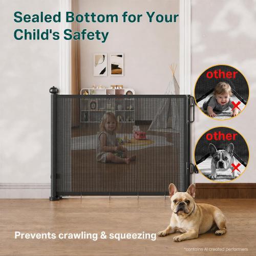 Cumbor 27-40 Retractable Baby Gates for Stairs & Doorways, Indoor Outdoor | Hardware Mounted Mesh Dog & Pet Gate, Easy Walk Through, One-Hand Operation, Anti-Crawl Adjustable Safety Gate for Dog, Black
