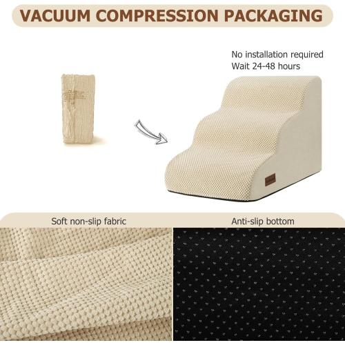 Aodisman Dog Ramp and Stairs for Small Dogs & Cats,3-Step Pet Stairs for Couch Sofa and Chair,Indoor Anti-Slip Dog Stairs for Old Cats and Puppy,Beige