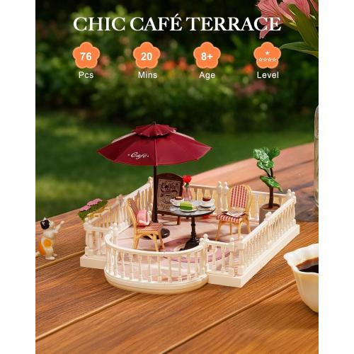 Rolife Super Creator Series Accessroies, DIY Mini Flower Garden Scenery Kit, Miniature Dollhouse Castle Building Kit's Part, Chic Café Terrace Gift for Kids Adults Women