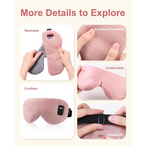 Heated Eye Mask for Dry Eyes: Warm Compress for Digital Tired Eyes, Stye Relief - Cordless, Adjustable Heat & Timer Settings - Airplane/Road Travel, Sleep aid, Office nap Pink
