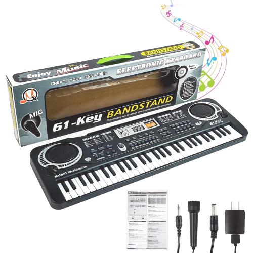 61 Key Piano Keyboard, Electronic Digital Piano for Kids Beginner with Microphone, 16 Tones, 6 Demos, 10 Rhythms, Recording, Keyboard Piano for Boys and Girls’ Christmas/Birthday Gift