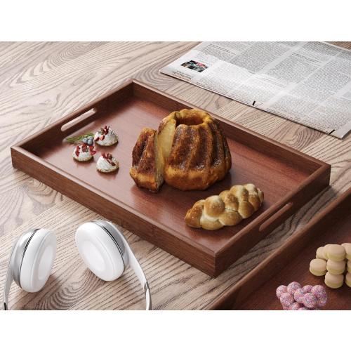 Bamboo Set of 2 Serving Tray with Handles,Decorative Trays Platter,Breakfast Tray in Bed,Food Drinks Tray for Eating,Working,Storing(Brown)