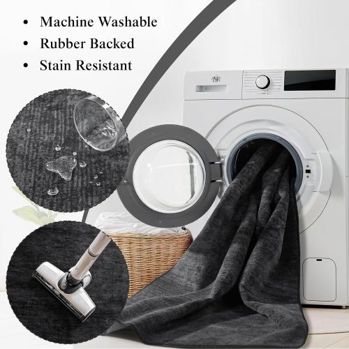 5x7 Washable Area Rug, Black Solid Area Rugs for Living Room & Bedroom | Stain-resistant & Non-slip backing,Low Pile Washable Large Carpet, Solid Vintage Style For High Traffic Areas(5x7,Black)
