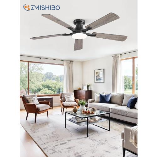 ZMISHIBO 52 Inch Ceiling Fan with Light, App&Remote Control, Flush Mount Low Profile, Dimmable 20W LED Light, Quiet Reversible Motor for Bedroom, Living Room, Apartment, Black