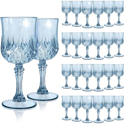 Multi pack Blue Plastic Wine Glasses,Vintage Plastic Goblets for Parties, Dusty Blue Drinking Glasses Crystal Water Goblets Reusable for Wedding Reception, Grand Event Party Supplies