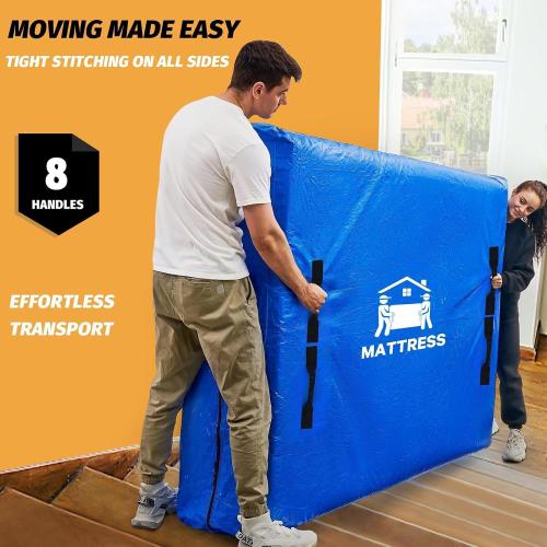 Mattress Bags for Moving, BETU Mattress Protector Waterproof Mattress Cover Full Size Storage Bags with 8 Heavy-Duty Handles and Zipper for Bed Extra Thick Large Reusable (77x57x15 Blue)