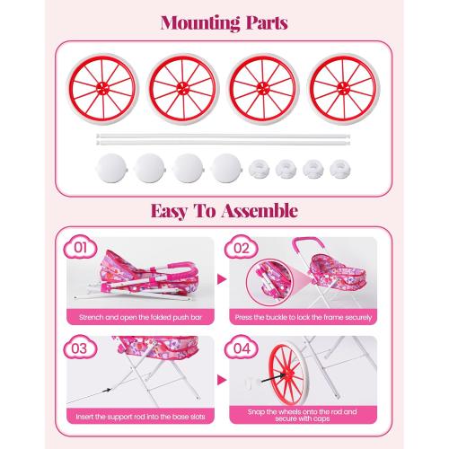 BABESIDE 10 Pcs Baby Doll Stroller Set with Feeding Doll Accessories, Baby Doll Stroller Toys for 12 Inch Dolls, Pretend Play Feeding Toy (Doll Not Included)