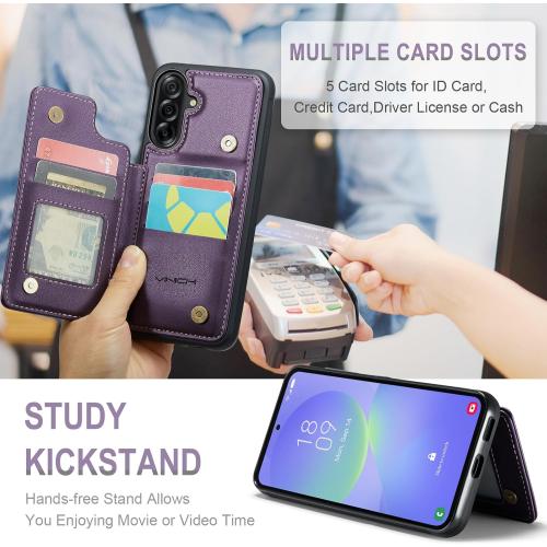 Vinich for Samsung Galaxy A36 Wallet Case with Card Holder, RFID Blocking Credit Slots Kickstand Shockproof Phone Cover for Women Men, Purple