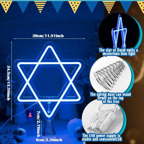 16.3 Inches Star of David Hanukkah Tree Topper Hanukkah Decorations Christmas Star Tree Topper Blue Lights USB Power Supply Suitable for Diwali Birthdays Weddings Parties Christmas Tree