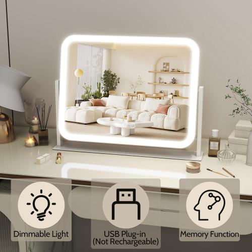 ROLOVE Lighted Makeup Mirror, 17x13 Vanity Mirror with Lights, 10X Magnification, Gifts for Women, 3 Color Lighting Modes, Smart Touch Control, 360° Rotation for Bedroom or Tabletop (White)