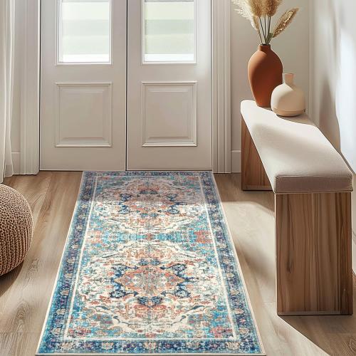Runner Rug - ' Boho Washable Kitchen Rug, Non-Slip Soft Low Pile Rugs Indoor for Entrance Bedroom Bathroom Living Room,Vintage Throw Hallway Carpet Stain Resistance