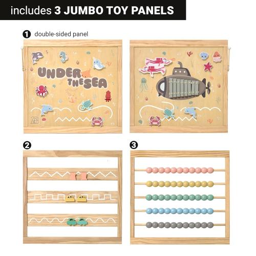Wooden Playpen Extra Large for Toddlers and Babies - Under The Sea Theme Toy Design - (8/10) Wood Panels - Foldable and Adjustable Baby playpen - Extra Large Baby playpen (8-Panels)