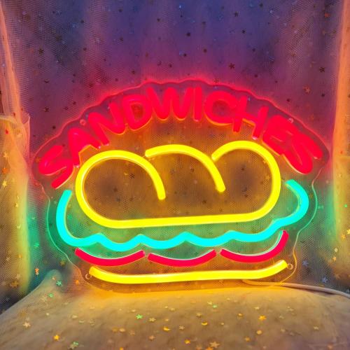 Sandwiches Neon Sign Sandwich Sign Food Neon Signs for Wall Decor, Sandwich Decorate for Home Kitchen Restaurant Store Fast Food Man Cave Party Decor, 12.9 x 9.2