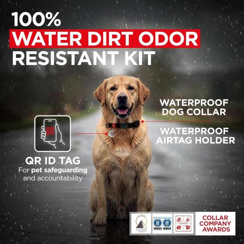 WAUDOG Waterproof Dog Collar - Adjustable Dog Collar for Large Dogs, Small and Medium Dogs - Breakaway Dog Collar Waterproof with Plastic Buckle and QR Dog Tag - Boy & Girl Dog Collars (Black)