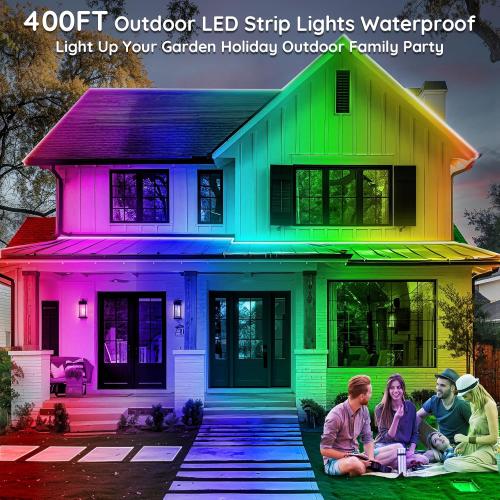 Outdoor LED Strip Lights Waterproof,IP68 Outside Led Light Strips Waterproof with App and Remote,Music Sync RGB Exterior Led Rope Lights with Self Adhesive Back for Roof,Deck