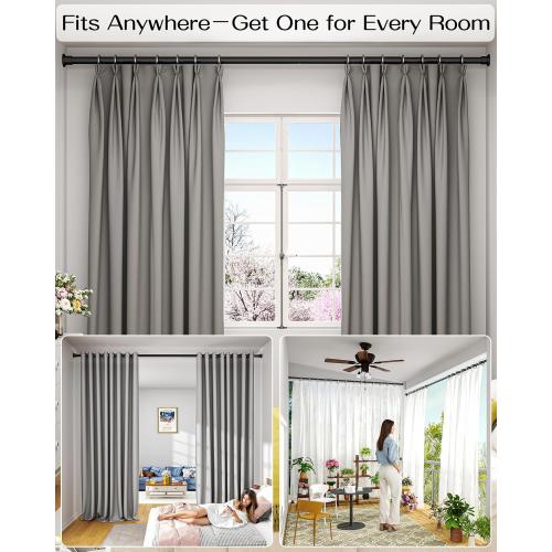 Tension Curtain Rod by EZFurni,42-123 Inches,Heavy Duty Tension Rods for Windows,No Drilling Adjustable Curtain Rod for Patio,Hold Up Blackout Curtains and Non Slip,Black