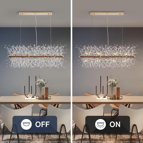 CM MZY 12-Light Crystal Firework Chandelier, Modern Dining Room Lighting Fixture, Gold Metal Finish