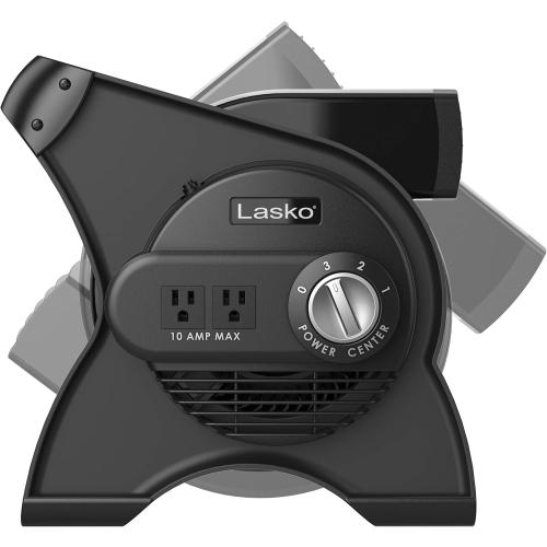 Lasko Portable Utility Fan, 12” 289 CFM Pivoting High Velocity Air Mover Blower Fan, 3 Speeds, 2 Accessory Outlets 120V, Black, U12104 NEEDS CLEANING