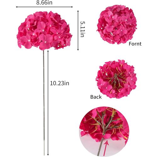 Pink 6 pack DuHouse 8.7 Silk Hydrangea Flower Heads with Stems Fake Hydrangeas Flowers for DIY Wedding Centerpiece Home Decor,Pack of 6(Fuchsia)