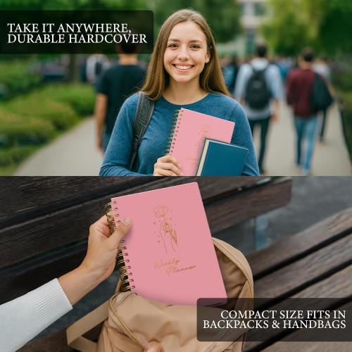 Undated Weekly Planner – Minimalist Daily Planner Notebook for Work, Home & Daily Writing | Simple Matte Planner for Goals, Appointments, Notes & Productivity, Elegant Cardstock Pages, Pink