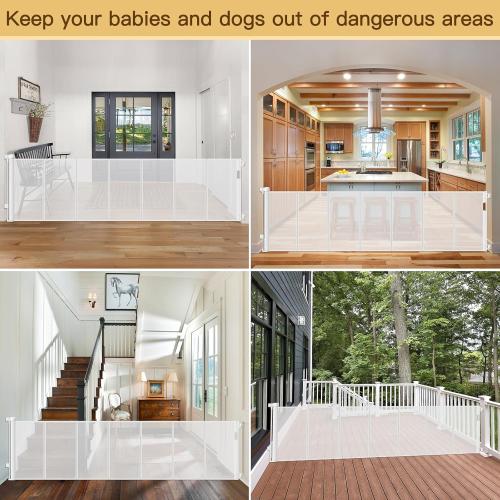 Reinforced 120 Inch Retractable Baby Gates Extra Wide Baby Gate with Reinforced Strips Indoor/Outdoor No Wrinkle Retractable Dog Gate for Doorway No Sag Outdoor Pet Gates for Wide Openings, White