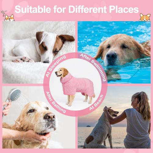 Bienbee Dog Bathrobe, Quick Drying Super Absorbent Dog Robes for After Bath, Warm Keeping Dogs Towel, Dogs Bath Supplies, Pink L