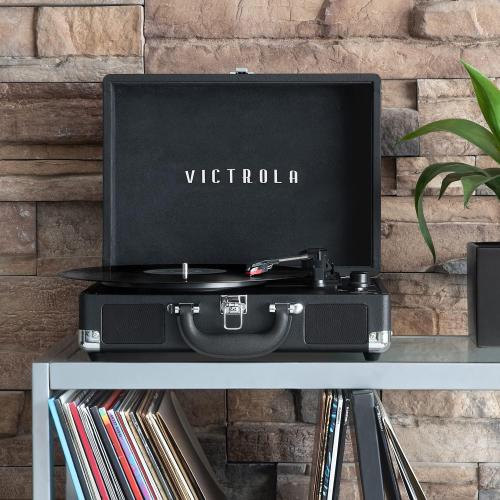 Victrola Journey  Bluetooth Suitcase Record Player – Built-in Speakers, 33-1/3, 45 & 78 RPM Vinyl Record Player, RCA Out, Headphone Jack, Wireless Streaming (Black)