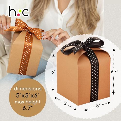 Brown Kraft Cookie Boxes with Lids & Ribbons (20 Pack) 6x5x5 Tall Square Gift Boxes for Mugs, Small Presents, Candles, Baked Goods, Candy, Fudge, Christmas, Decorative Food Packaging, Bulk, Empty