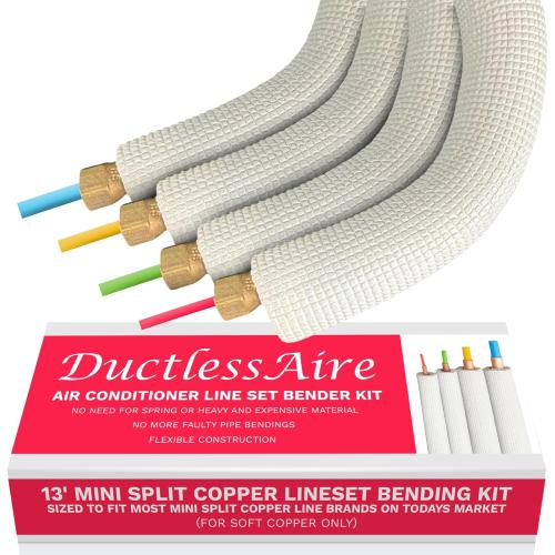 DuctlessAire 4 Piece Air Condition Line Set Bender Kit - Fits 1/4, 3/8, 1/2, 5/8 - Color Coded AC Pipe Protector - Mini Split Air Conditioner, HVAC Lineset Soft Copper Tubing Bending Kit (13 ft)