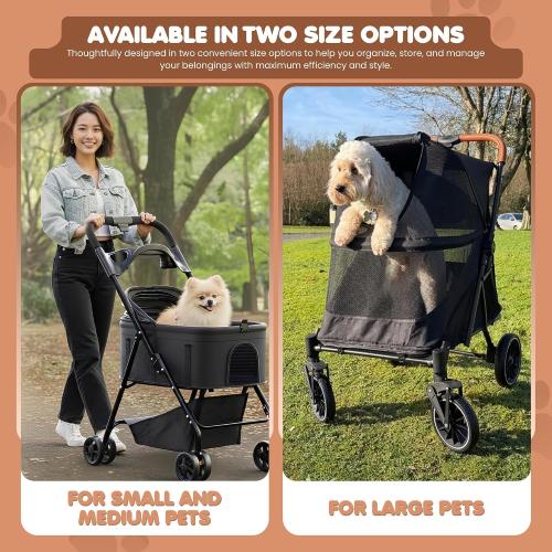 Premium Dog Stroller for Large Dogs, Pet Stroller with 5-Point Safety Harness, Foldable Dog Wagon, All-Terrain Wheels, Storage Basket & Cup Holder, Ideal for Senior & Recovering Pets, (Black & Grey)