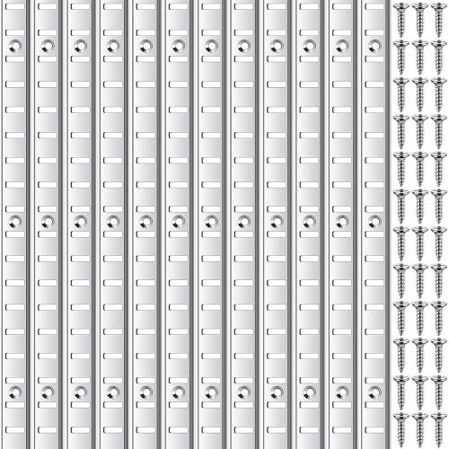 12 Pcs 36 Inch Shelf Pilaster Metal Mortise Mount Pilaster Strip Adjustable Shelf Standards for Wall Shelving System Closet Organization Storage, Silver (Silver)