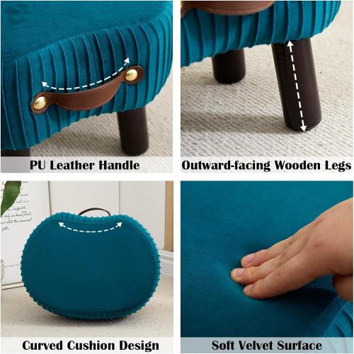 Foot Stools Small, Ottomon with Handle, Velvet Footrest Ottoman