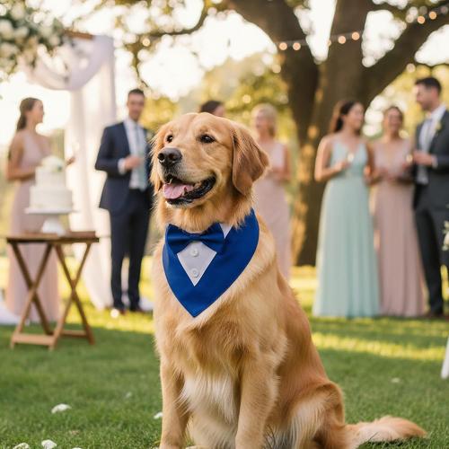 ADOGGYGO Blue Dog Tuxedo Bandana, Formal Wedding Bow Tie Collar, Adjustable Birthday Wedding Costume for Extra Large Dogs (XL)