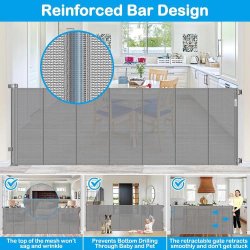Reinforced 42 Extra Tall X 120 Extra Wide Retractable Dog Gate for Doorways Wide Pet Gate Indoor Prevent Kid/Pet Jumping Over Tall Retractable Baby Gates for Dogs Outdoor Dog Gates for Doorways,Gray