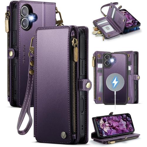 Defencase for iPhone 16 Phone Case Wallet Compatible with Magsafe, Purple