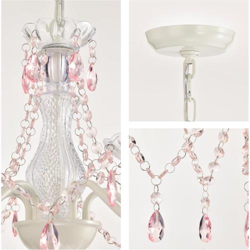 Small Pink and White Girls Bedroom Light – 5-Light Modern Acrylic Crystal Ceiling Fixture, Mini Chandelier for Kids Room, Dining Room, Living Room, Foyer