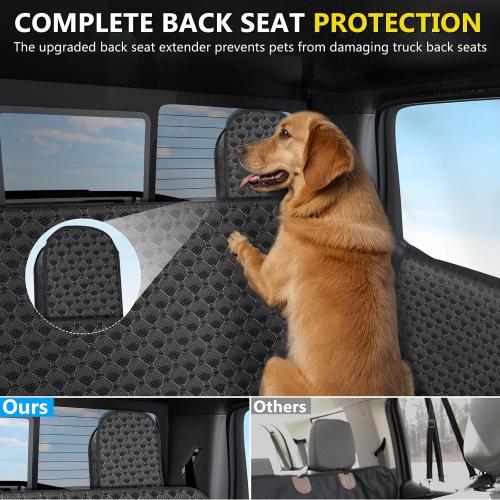 Color Black Truck Back Seat Extender for Dogs, Upgraded Waterproof Pet Seat Cover with Door Protection, Hard Bottom, Holds 420lbs, Dog Hammock for F150/Silverado 1500/ GMC Sierra 1500/RAM 1500/Titan