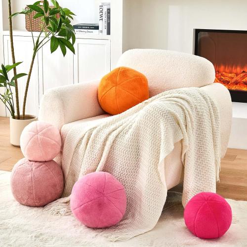 3 PCS Uvvyui Ivory Ball Pillow, 8 Cute Mini Round Throw Pillow Faux Rabbit Fur Room Decorative Throw Pillow, Ball Shaped Pillow Plush Cushion for Couch, Sofa, Bedroom